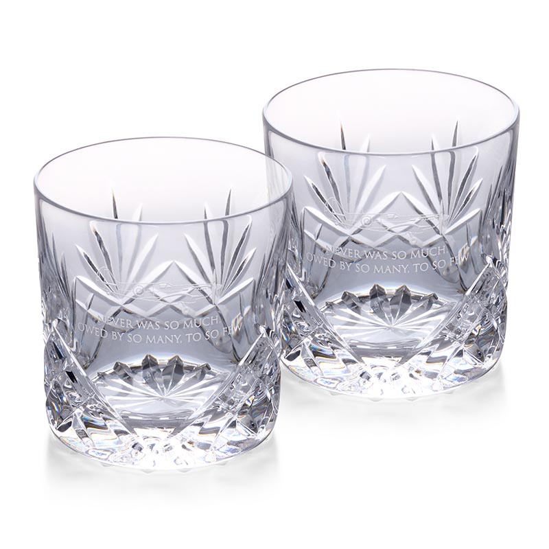 Spitfire engraved set of 2 crystal classic glass whiskey glasses with churchill quote